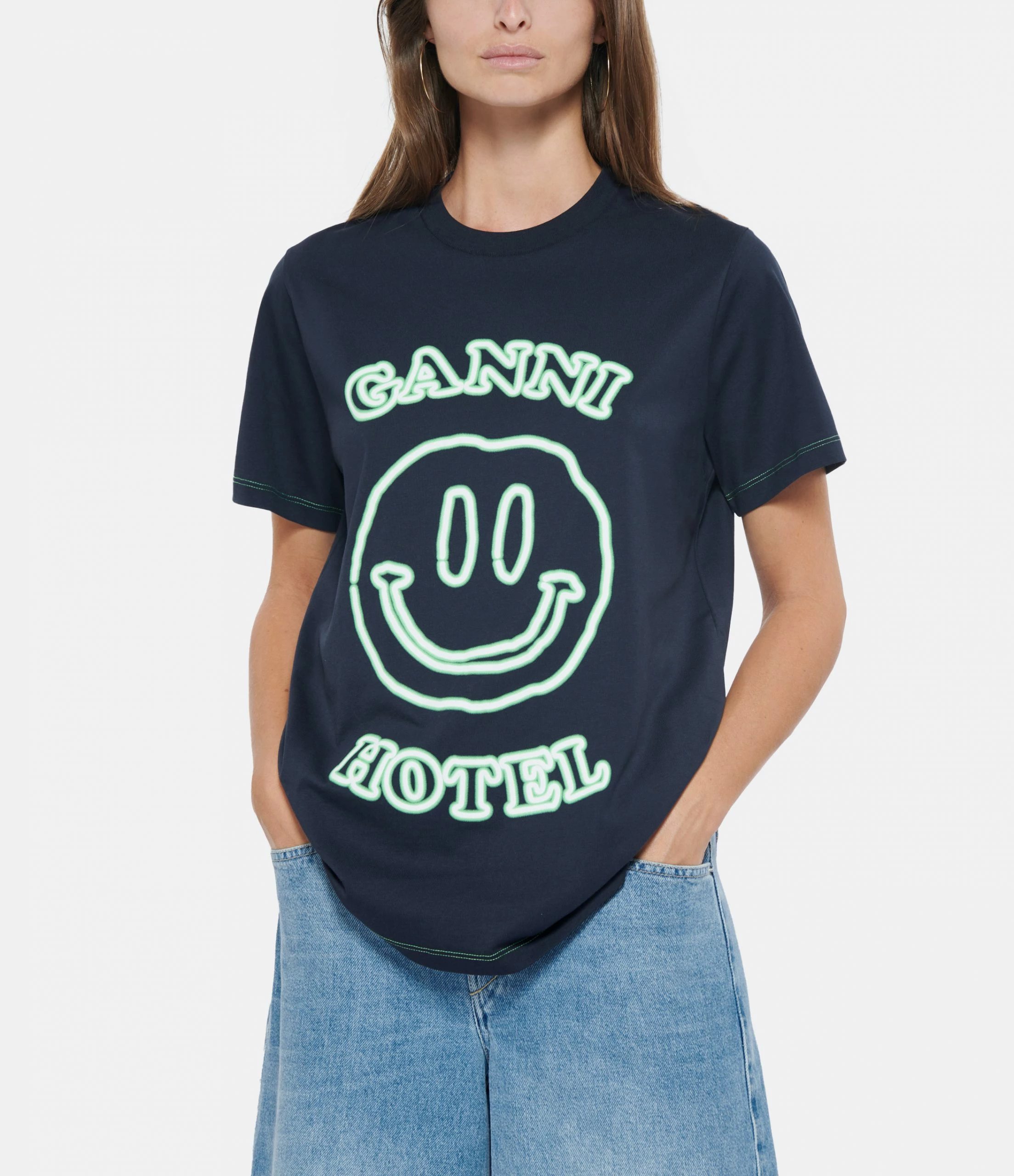 GANNI Tee-shirt Smiley Coton Bleu 5 GANNI Tee-shirt Smiley Coton Bleu – Image 3