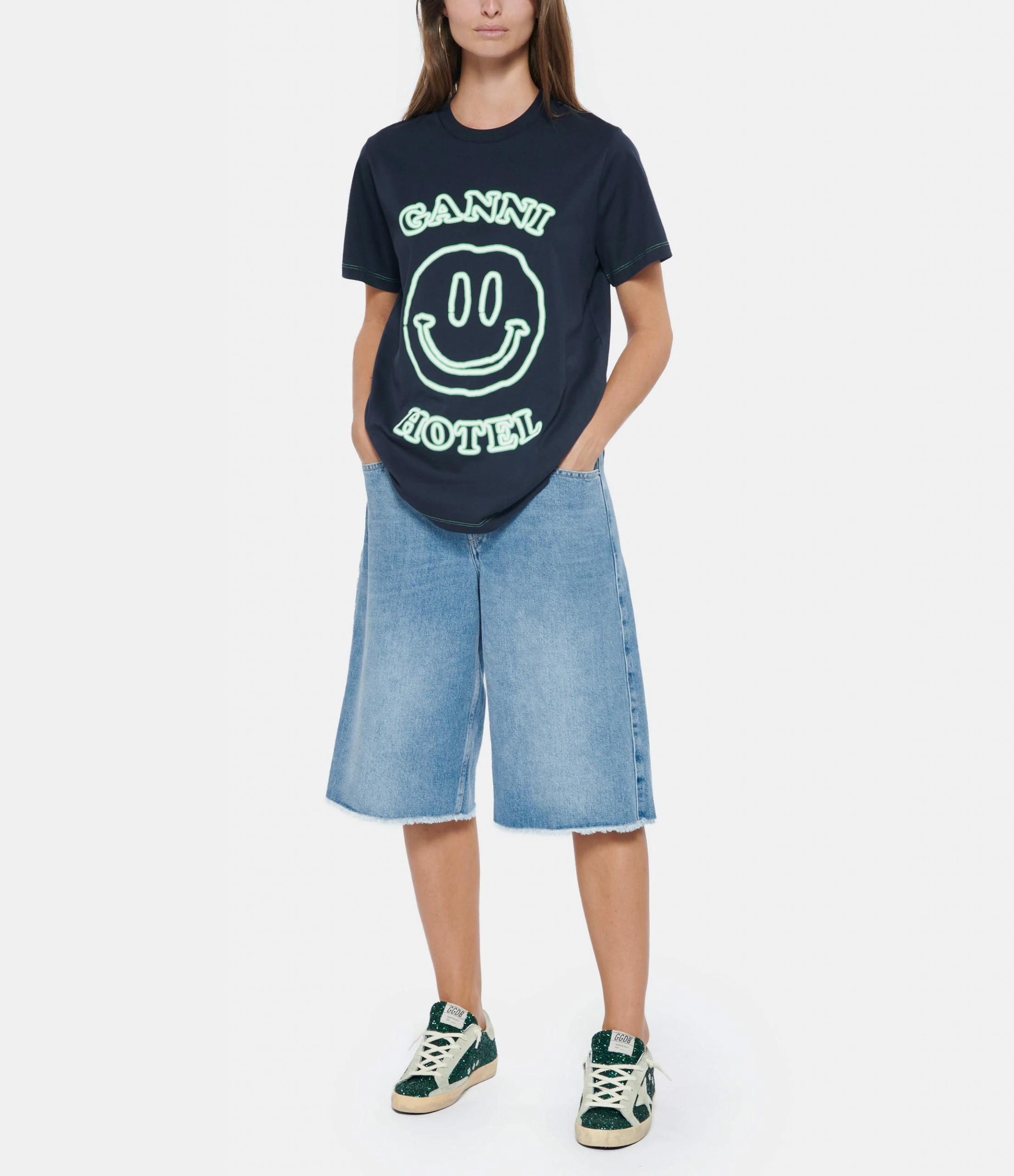 GANNI Tee-shirt Smiley Coton Bleu 6 GANNI Tee-shirt Smiley Coton Bleu – Image 4
