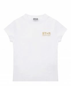 GOLDEN GOOSE Tee-shirt Enfant Star Coton Blanc Doré