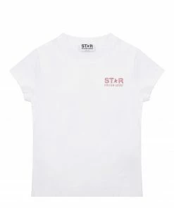 GOLDEN GOOSE Tee-shirt Star Fille Coton Blanc Rose