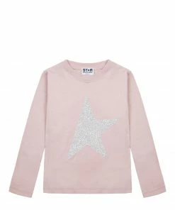 GOLDEN GOOSE Tee-shirt Enfant Star Manches Longues Coton Rose Argenté