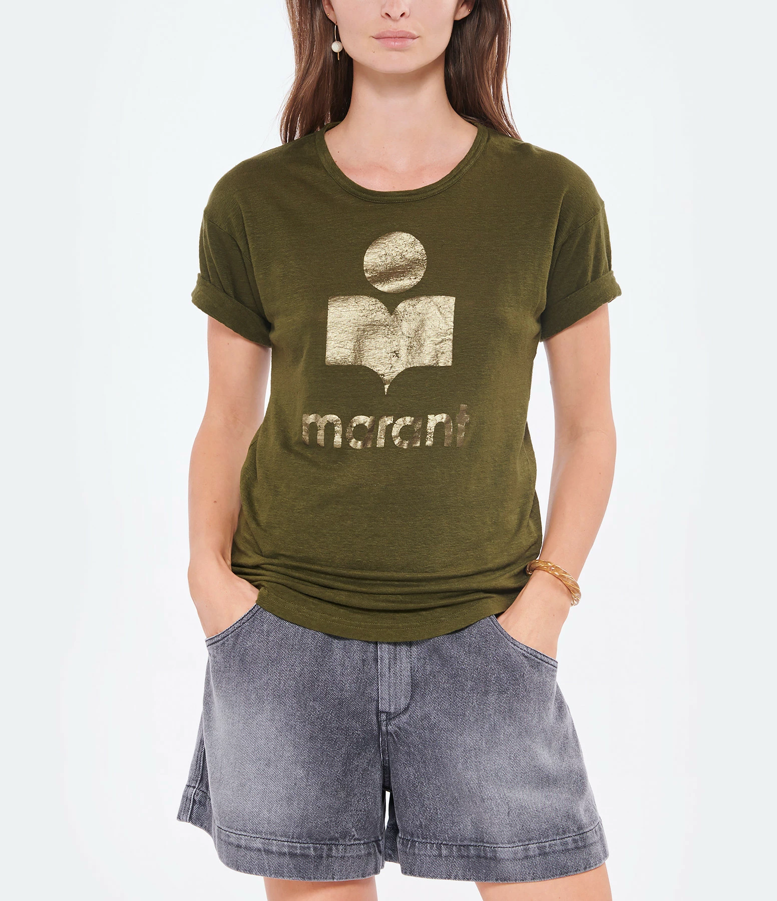 ISABEL MARANT ÉTOILE Tee-shirt Koldi Lin Kaki Doré 5 ISABEL MARANT ÉTOILE Tee-shirt Koldi Lin Kaki Doré – Image 3