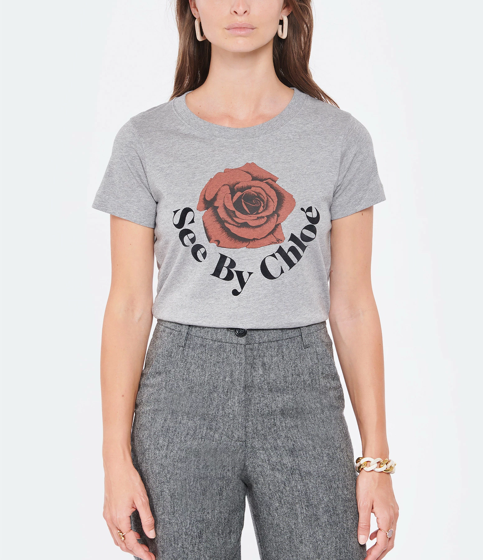 SEE BY CHLOE Tee-shirt Coton Gris 5 SEE BY CHLOE Tee-shirt Coton Gris – Image 3