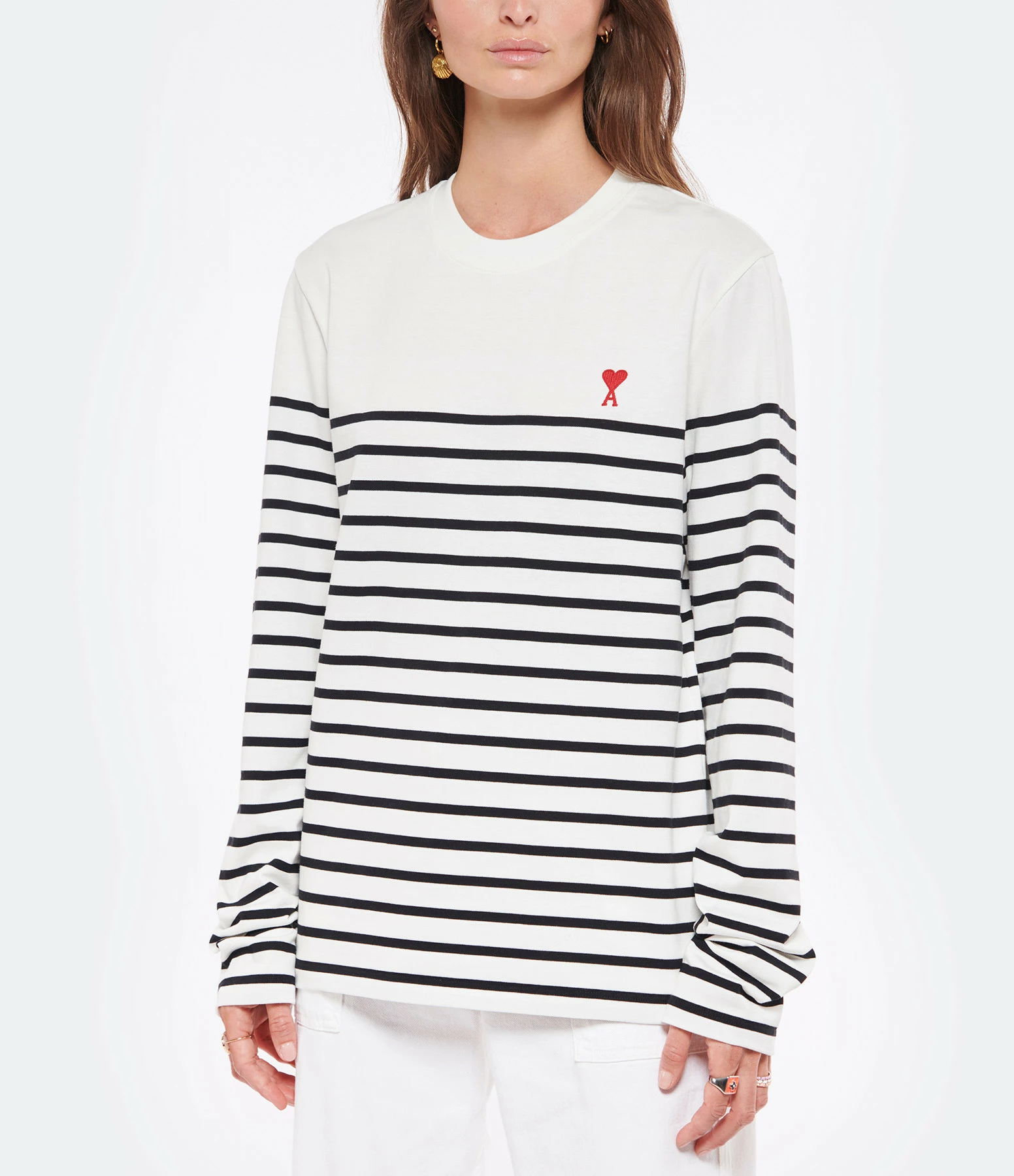 AMI PARIS Marinière Unisexe Ami De Cœur Coton Biologique Blanc Noir 4 AMI PARIS Marinière Unisexe Ami De Cœur Coton Biologique Blanc Noir – Image 2