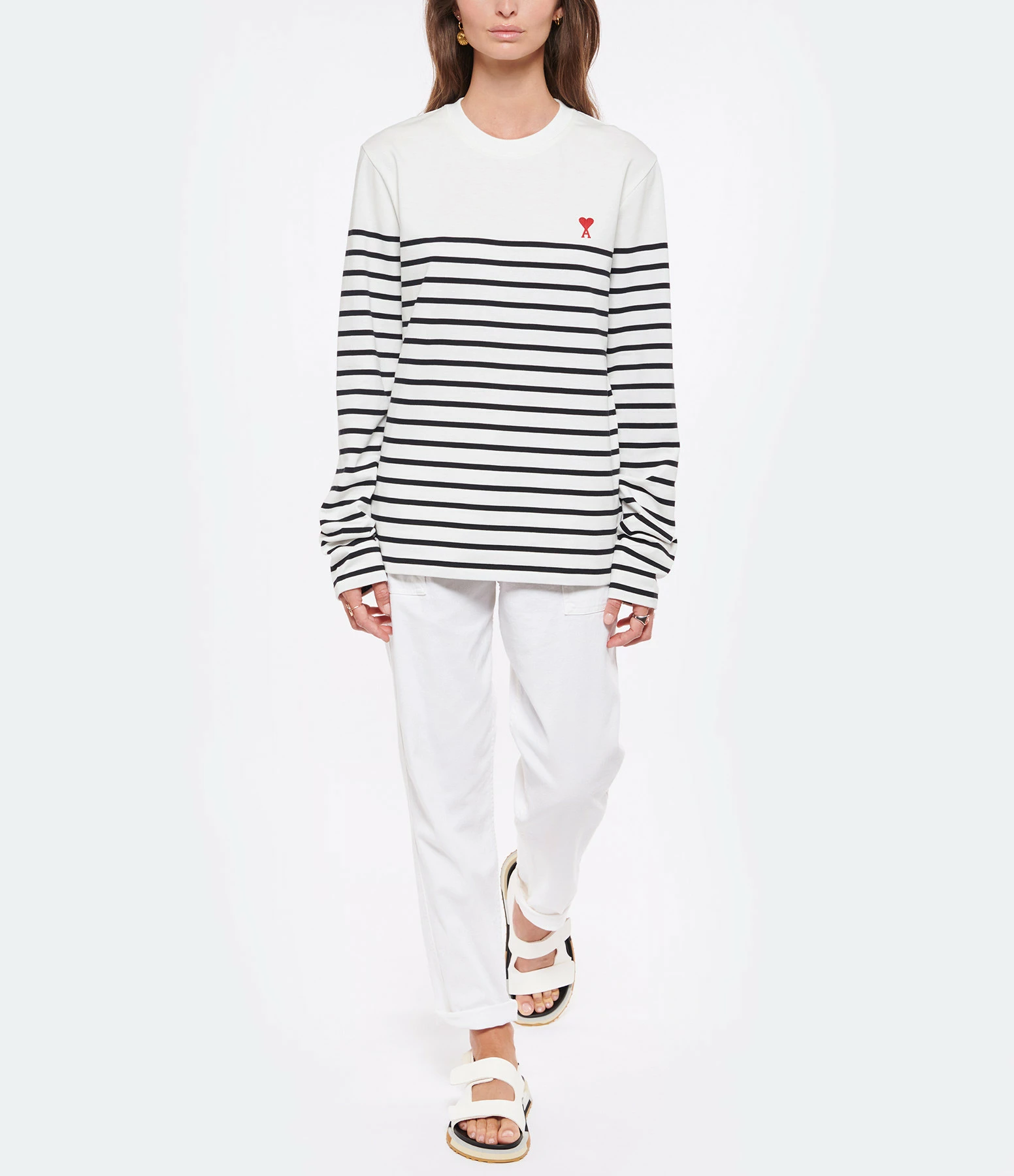 AMI PARIS Marinière Unisexe Ami De Cœur Coton Biologique Blanc Noir 5 AMI PARIS Marinière Unisexe Ami De Cœur Coton Biologique Blanc Noir – Image 3