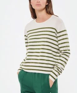 CT PLAGE Pull Cachemire Rayures Blanc Kaki -Boutique MAJESTIC FILATURES unnamed file 373