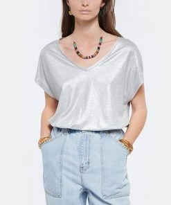 MAJESTIC FILATURES Tee-Shirt Lin Col V Argenté Métallisé -Boutique MAJESTIC FILATURES unnamed file 3738