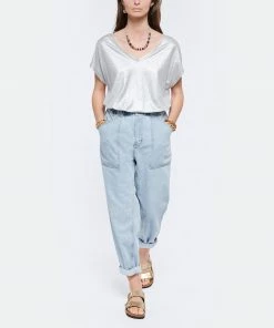 MAJESTIC FILATURES Tee-Shirt Lin Col V Argenté Métallisé -Boutique MAJESTIC FILATURES unnamed file 3739