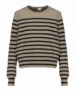 CT PLAGE Pull Cachemire Rayures Camel Noir