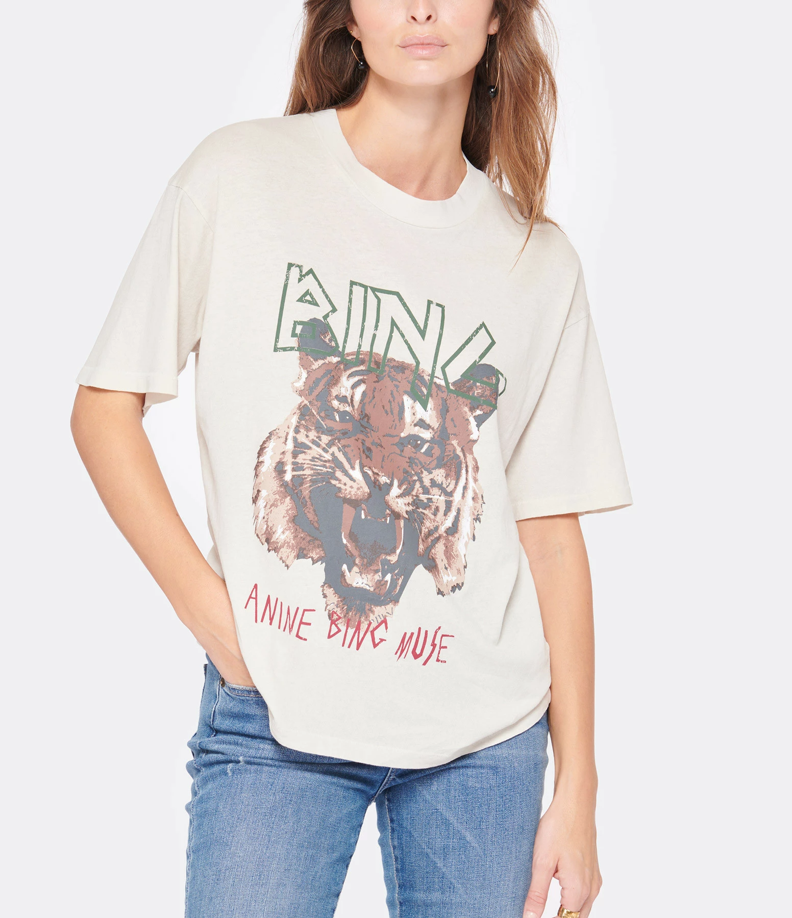 ANINE BING Tee-shirt Tiger Coton Organique Stone 5 ANINE BING Tee-shirt Tiger Coton Organique Stone – Image 3