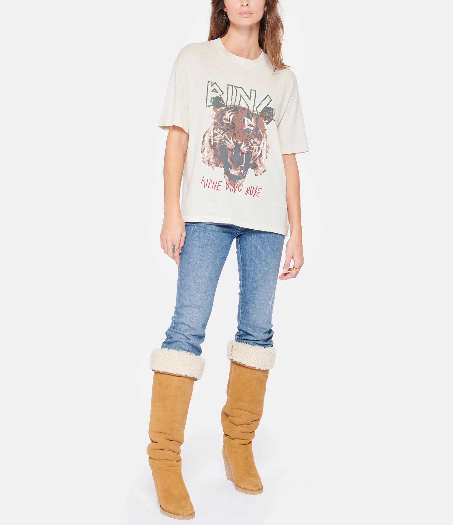 ANINE BING Tee-shirt Tiger Coton Organique Stone 6 ANINE BING Tee-shirt Tiger Coton Organique Stone – Image 4