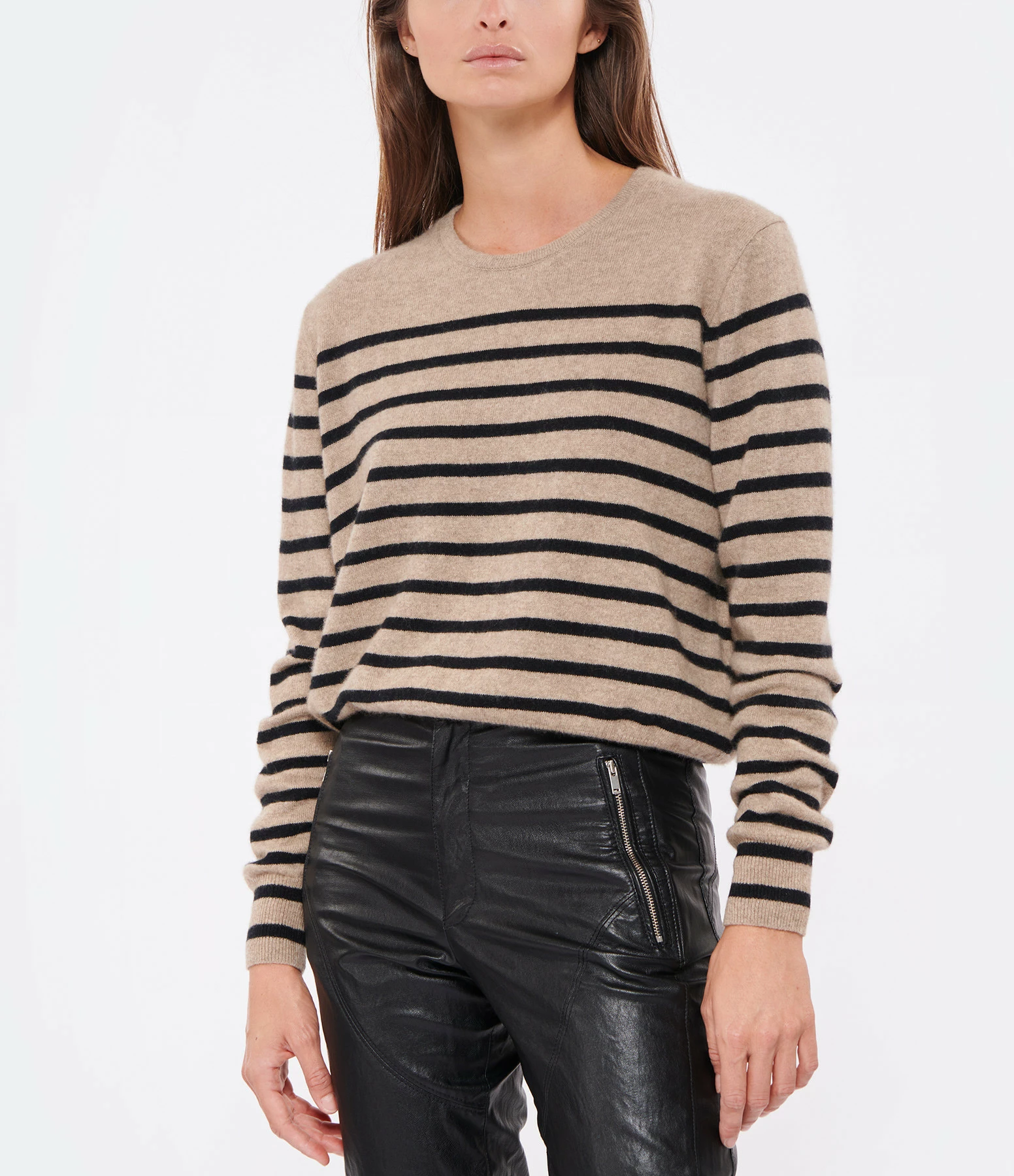 CT PLAGE Pull Cachemire Rayures Camel Noir 5 CT PLAGE Pull Cachemire Rayures Camel Noir – Image 3