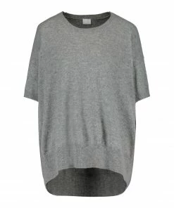 Boutique MAJESTIC FILATURES 18 CT PLAGE Pull Manches Courtes Cachemire Raccoon Gris