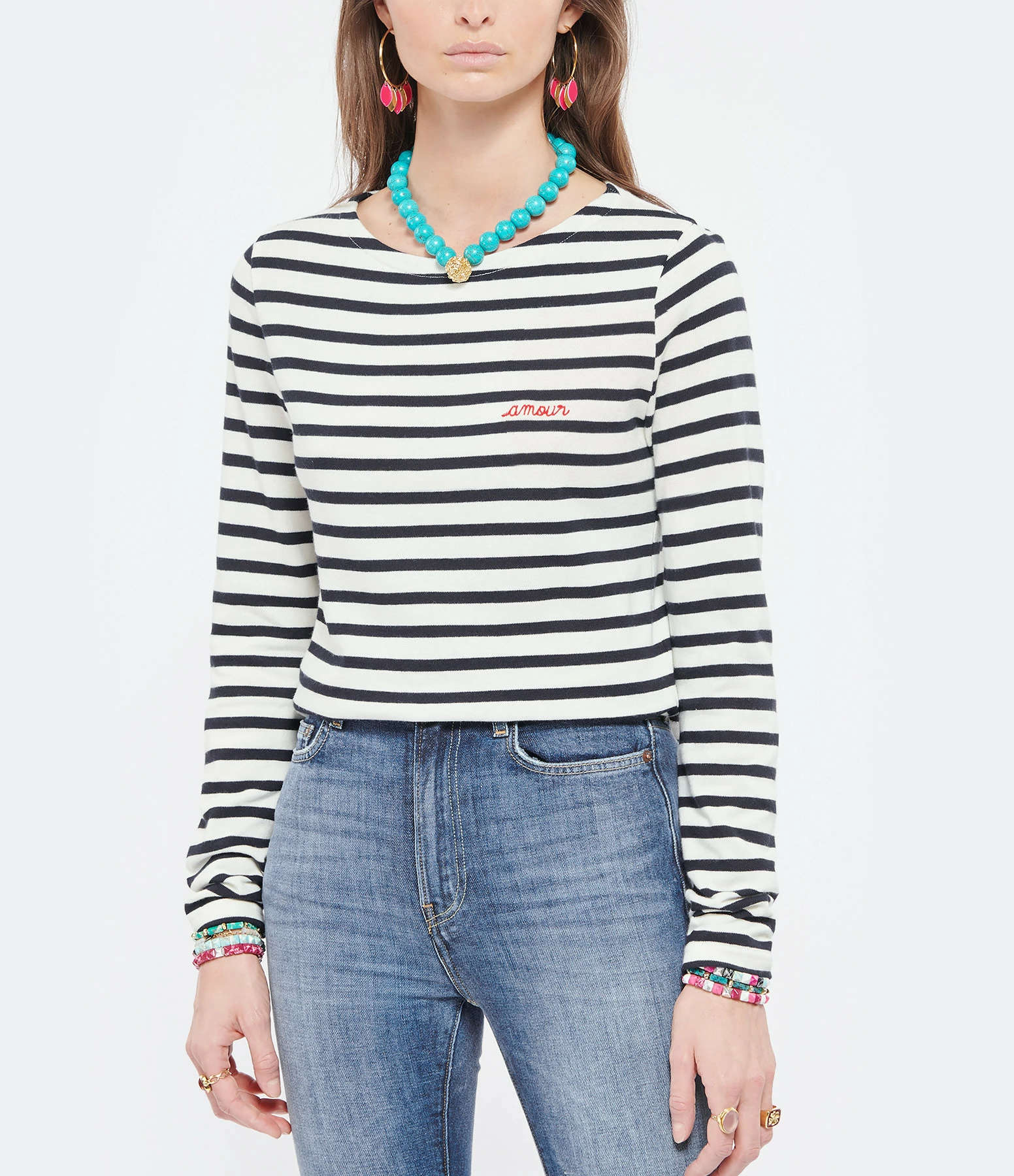 MAISON LABICHE Tee-shirt Amour Coton Biologique Ivoire Bleu Navy 5 MAISON LABICHE Tee-shirt Amour Coton Biologique Ivoire Bleu Navy – Image 3