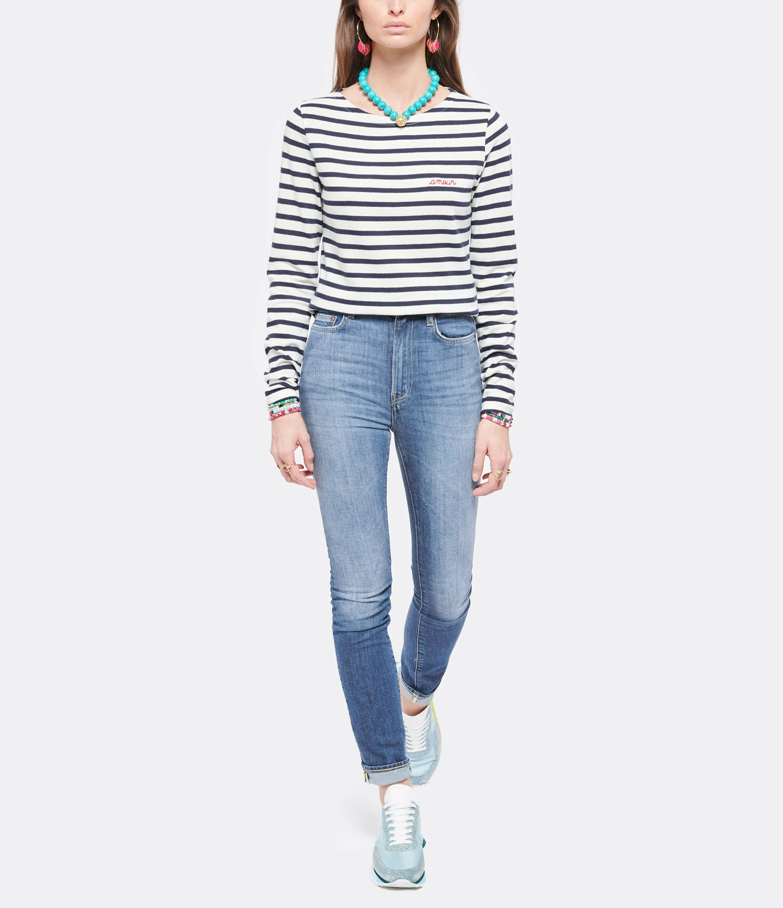 MAISON LABICHE Tee-shirt Amour Coton Biologique Ivoire Bleu Navy 6 MAISON LABICHE Tee-shirt Amour Coton Biologique Ivoire Bleu Navy – Image 4