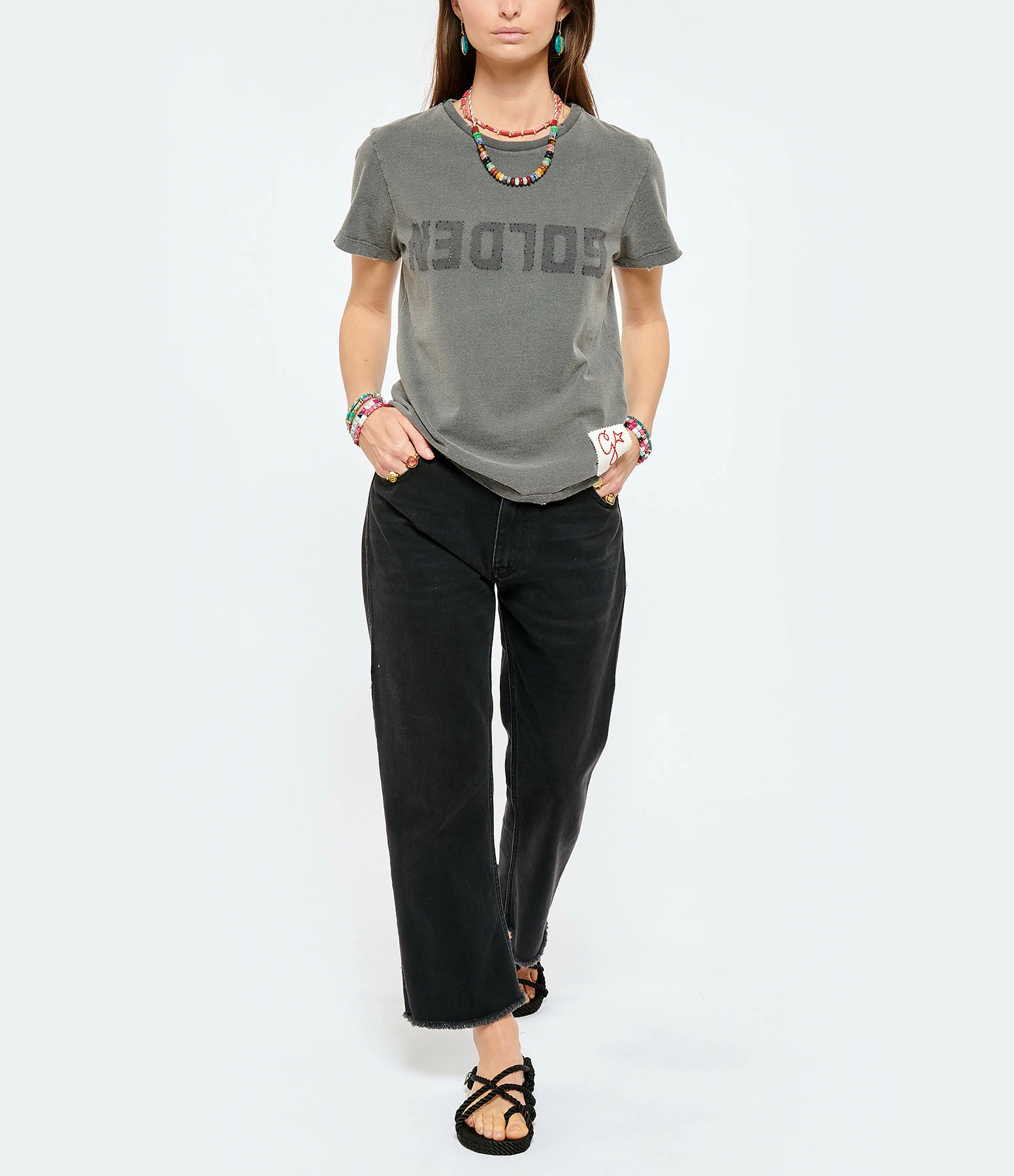 GOLDEN GOOSE Tee-shirt Golden Patch Coton Anthracite 6 GOLDEN GOOSE Tee-shirt Golden Patch Coton Anthracite – Image 4