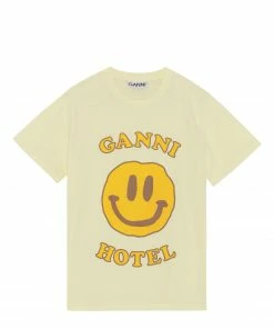 GANNI Tee-shirt Smiley Coton Jaune