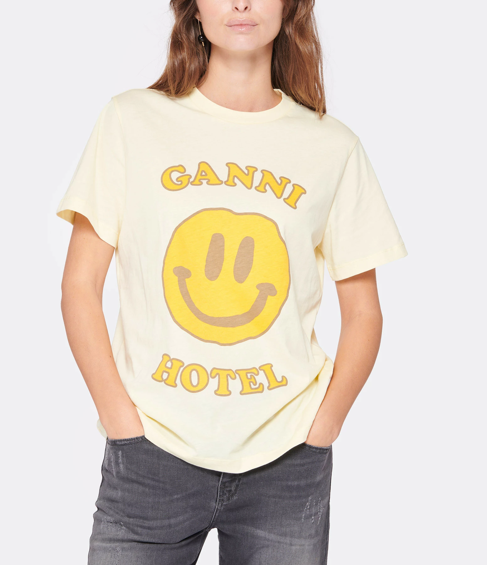 GANNI Tee-shirt Smiley Coton Jaune 4 GANNI Tee-shirt Smiley Coton Jaune – Image 2