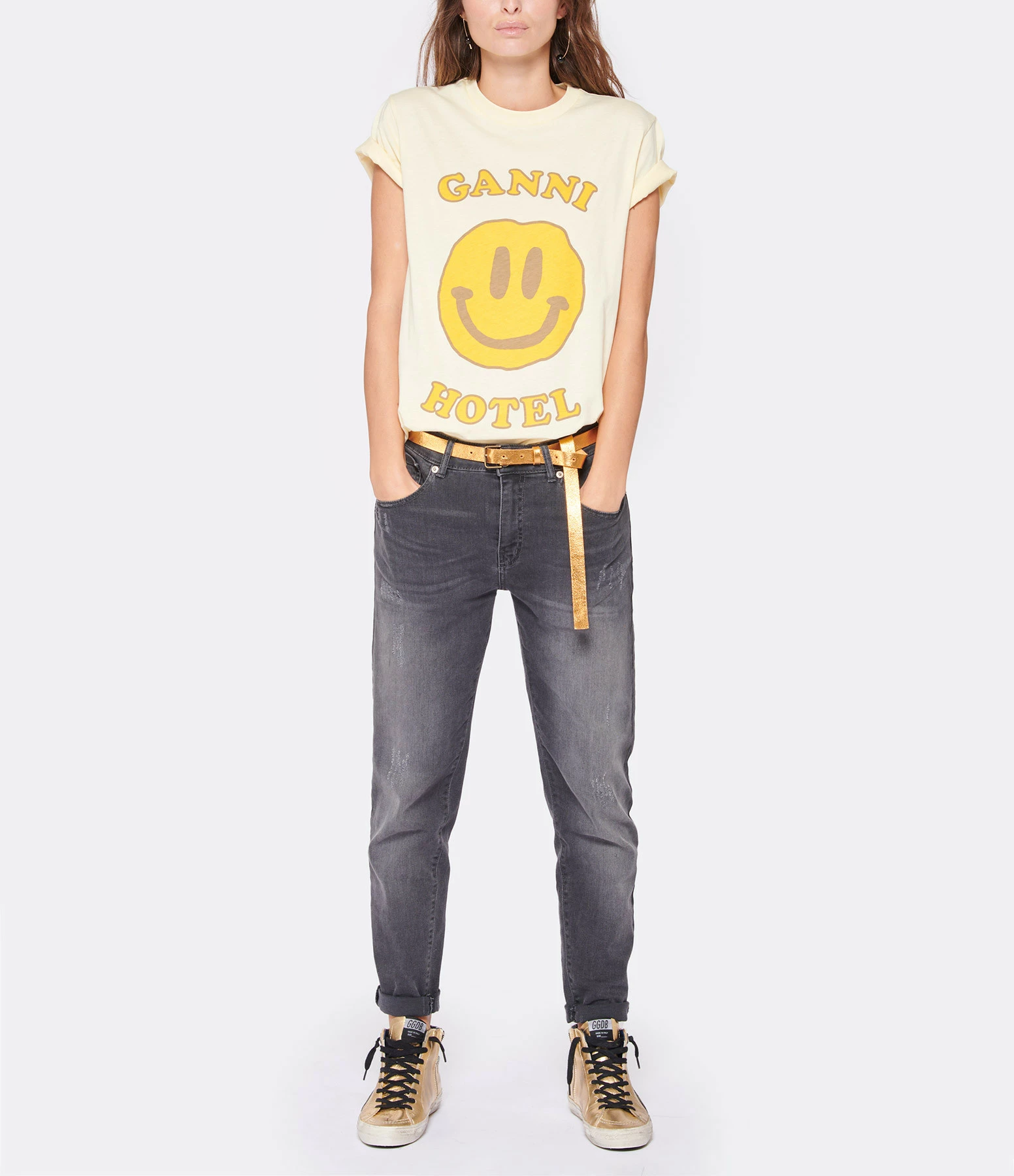 GANNI Tee-shirt Smiley Coton Jaune 5 GANNI Tee-shirt Smiley Coton Jaune – Image 3