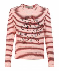 GOLDEN GOOSE Tee-shirt Golden Coton Rayures Rouge Blanc