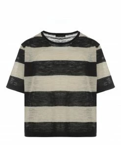 ROBERTO COLLINA Tee-shirt Lin Rayures Noir Blanc