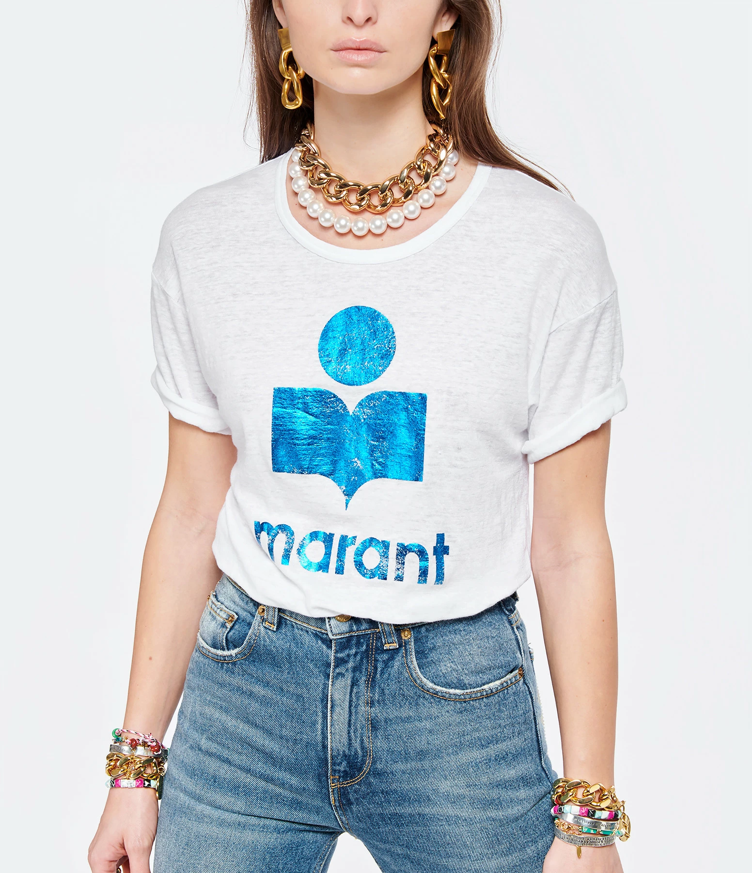 ISABEL MARANT ÉTOILE Tee-shirt Koldi Lin Blanc Bleu 5 ISABEL MARANT ÉTOILE Tee-shirt Koldi Lin Blanc Bleu – Image 3