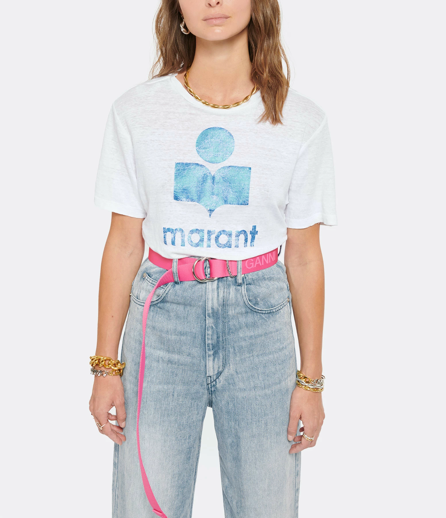 ISABEL MARANT ÉTOILE Tee-shirt Zewel Lin Blanc Bleu 5 ISABEL MARANT ÉTOILE Tee-shirt Zewel Lin Blanc Bleu – Image 3