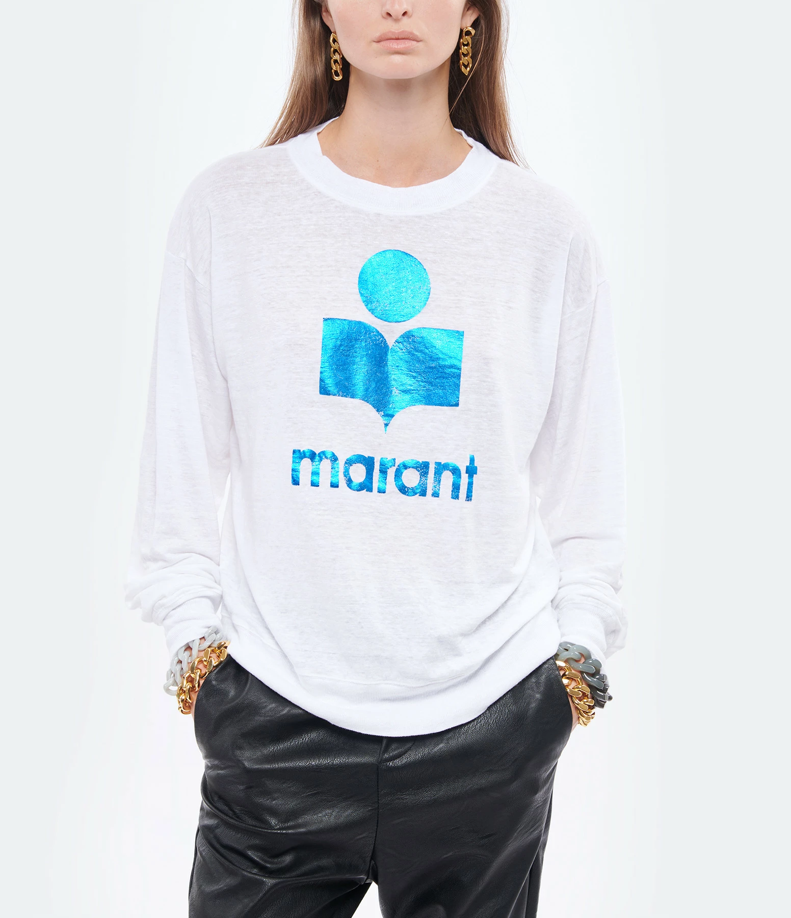 ISABEL MARANT ÉTOILE Tee-shirt Klowia Lin Blanc Bleu 5 ISABEL MARANT ÉTOILE Tee-shirt Klowia Lin Blanc Bleu – Image 3