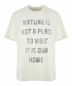 GOLDEN GOOSE Tee-shirt Homme Sérigraphie Coton Blanc