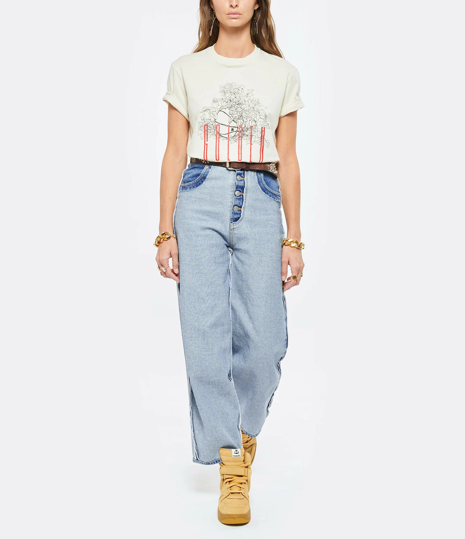 GOLDEN GOOSE Tee-shirt Golden Coton Blanc 7 GOLDEN GOOSE Tee-shirt Golden Coton Blanc – Image 5