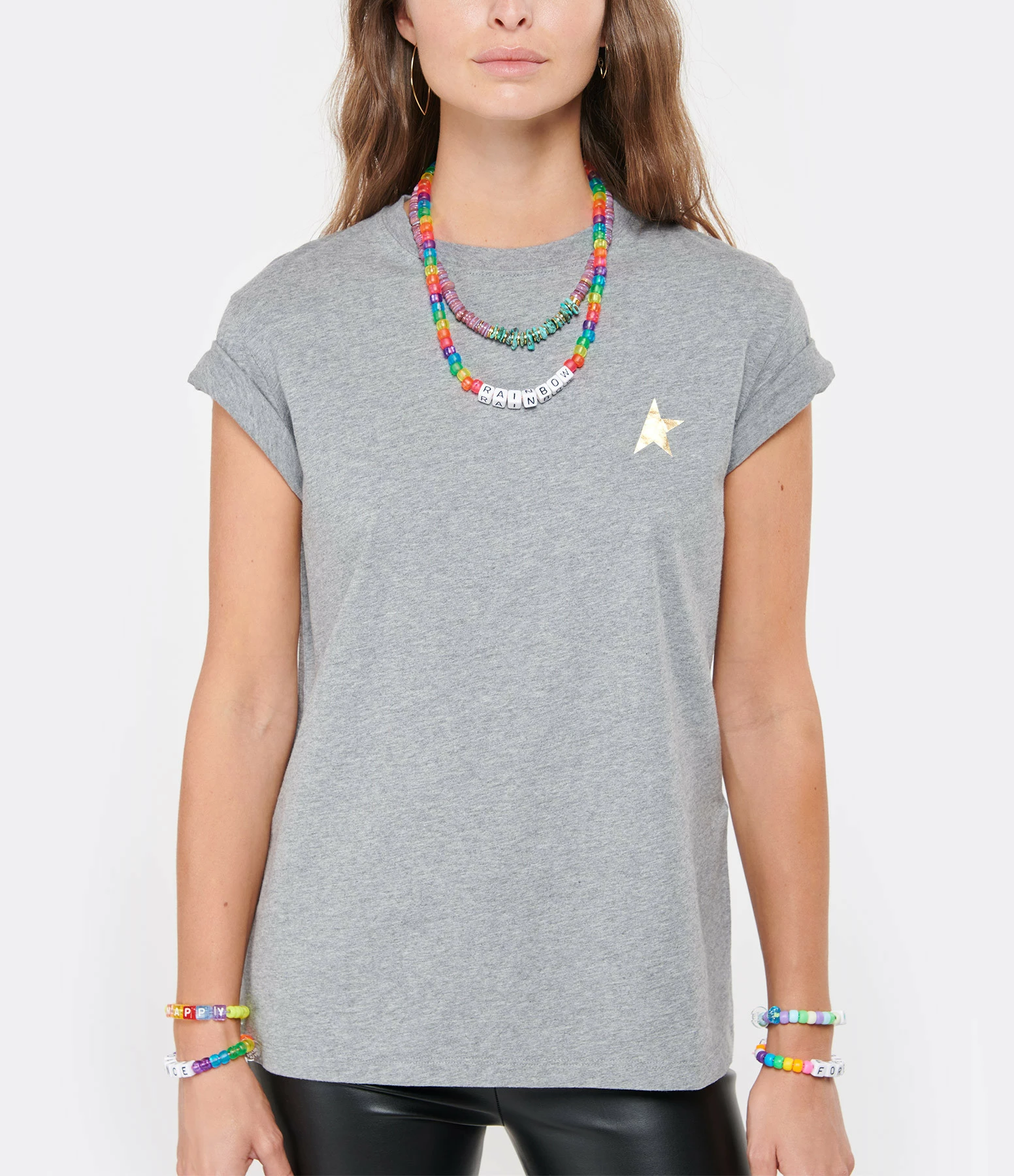 GOLDEN GOOSE Tee-shirt Étoile Coton Gris Doré 5 GOLDEN GOOSE Tee-shirt Étoile Coton Gris Doré – Image 3