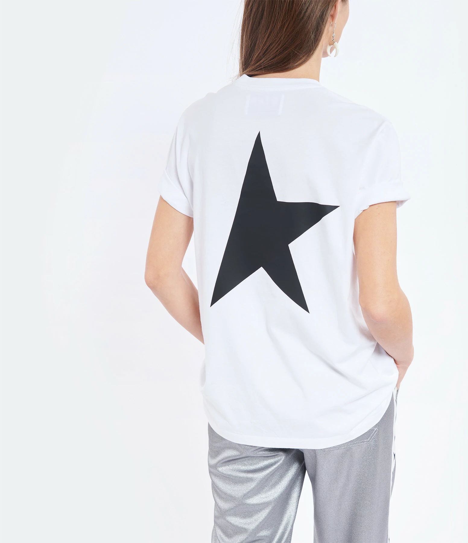 GOLDEN GOOSE Tee-shirt Big Star Coton Blanc Noir 6 GOLDEN GOOSE Tee-shirt Big Star Coton Blanc Noir – Image 4