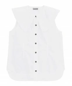 GANNI Top Coton Popeline Blanc