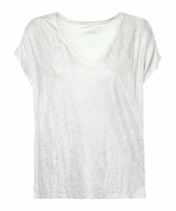 MAJESTIC FILATURES Tee-shirt Col V Lin Argenté