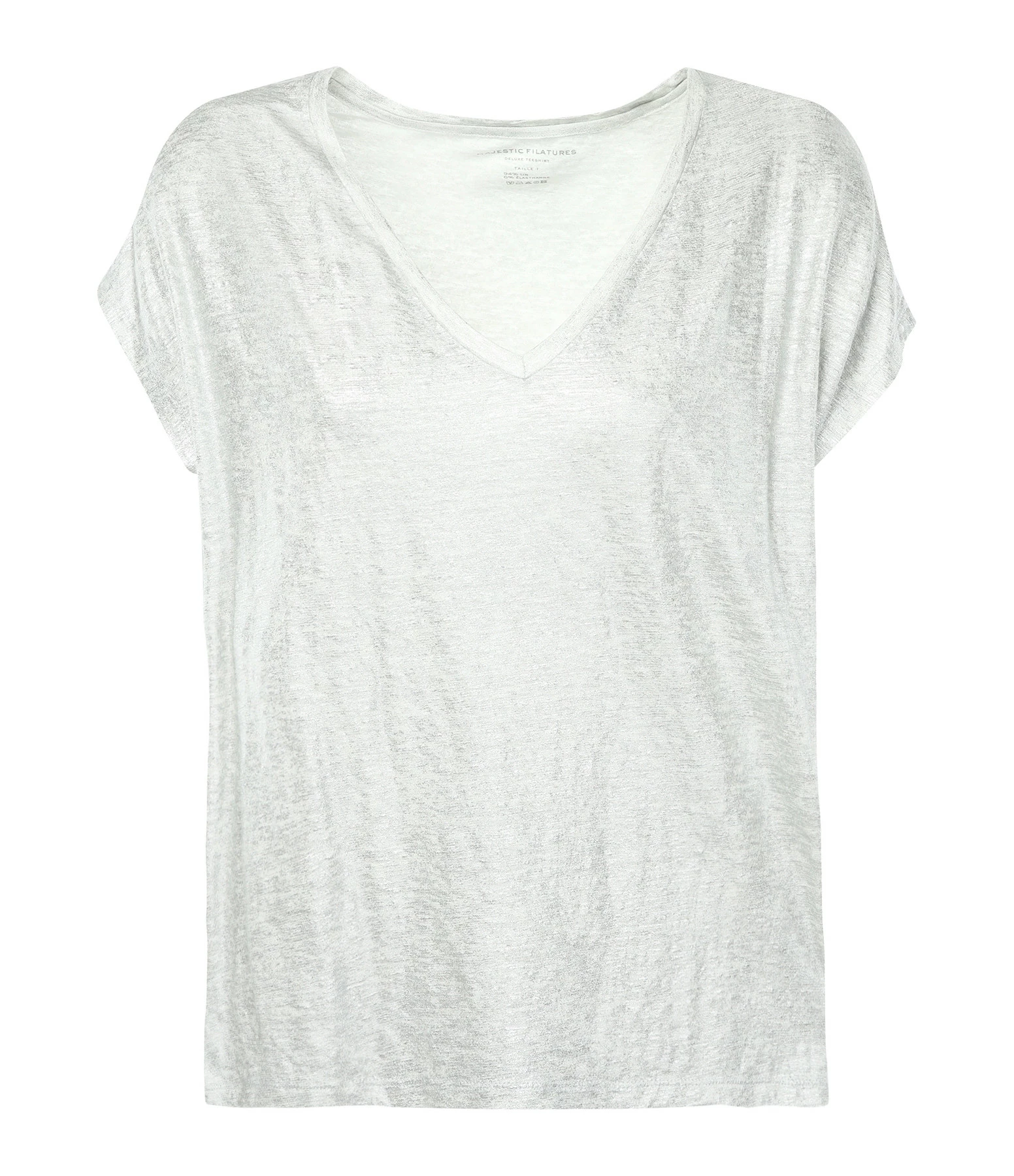 MAJESTIC FILATURES Tee-shirt Col V Lin Argenté 3 MAJESTIC FILATURES Tee-shirt Col V Lin Argenté