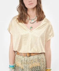 MAJESTIC FILATURES Tee-shirt Col V Lin Sable Doré -Boutique MAJESTIC FILATURES unnamed file 4148