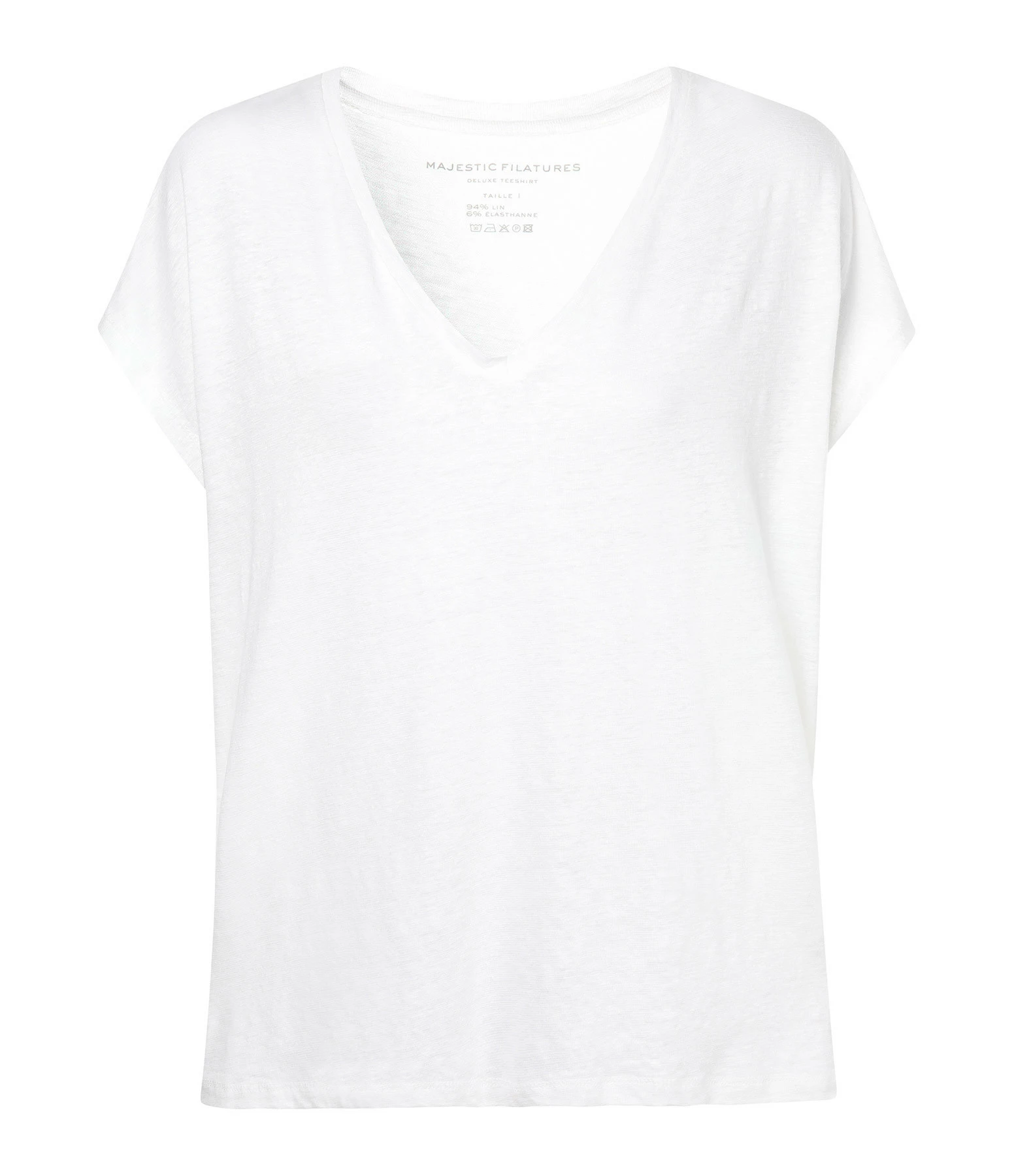 MAJESTIC FILATURES Tee-shirt Col V Lin Blanc 3 MAJESTIC FILATURES Tee-shirt Col V Lin Blanc