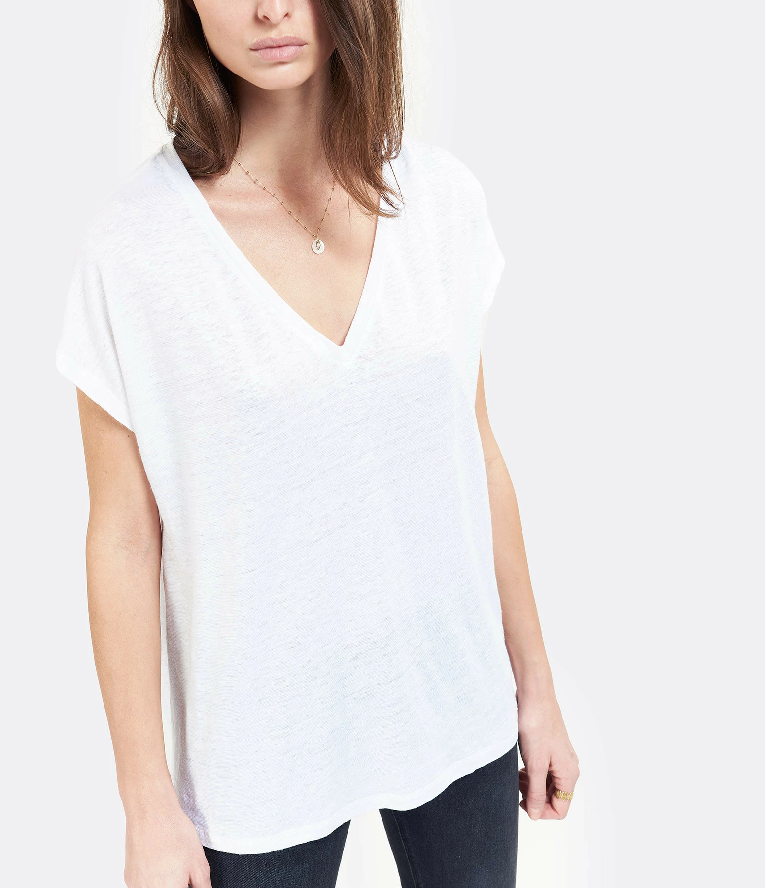 MAJESTIC FILATURES Tee-shirt Col V Lin Blanc 5 MAJESTIC FILATURES Tee-shirt Col V Lin Blanc – Image 3