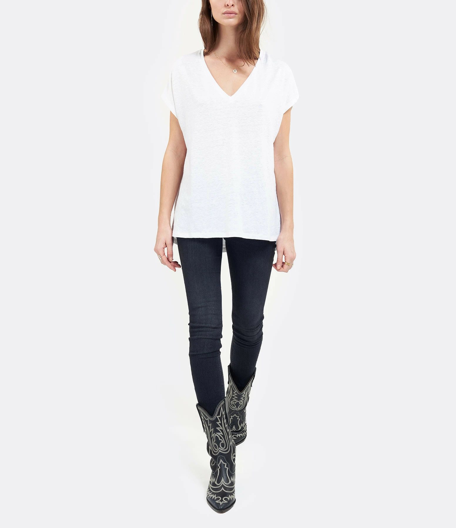 MAJESTIC FILATURES Tee-shirt Col V Lin Blanc 6 MAJESTIC FILATURES Tee-shirt Col V Lin Blanc – Image 4