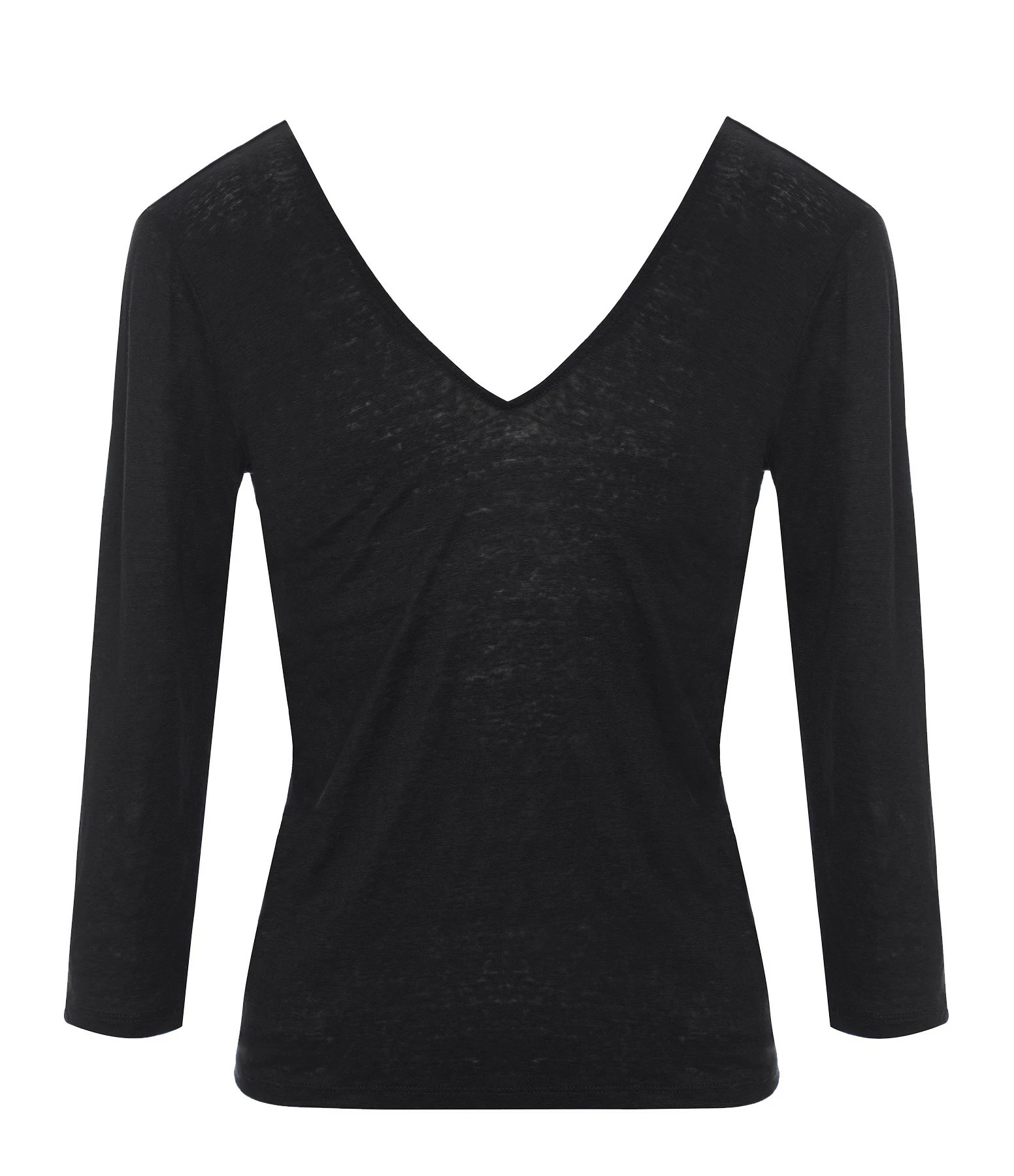 MAJESTIC FILATURES Tee-shirt Manches 3/4 Col V Lin Noir 3 MAJESTIC FILATURES Tee-shirt Manches 3/4 Col V Lin Noir