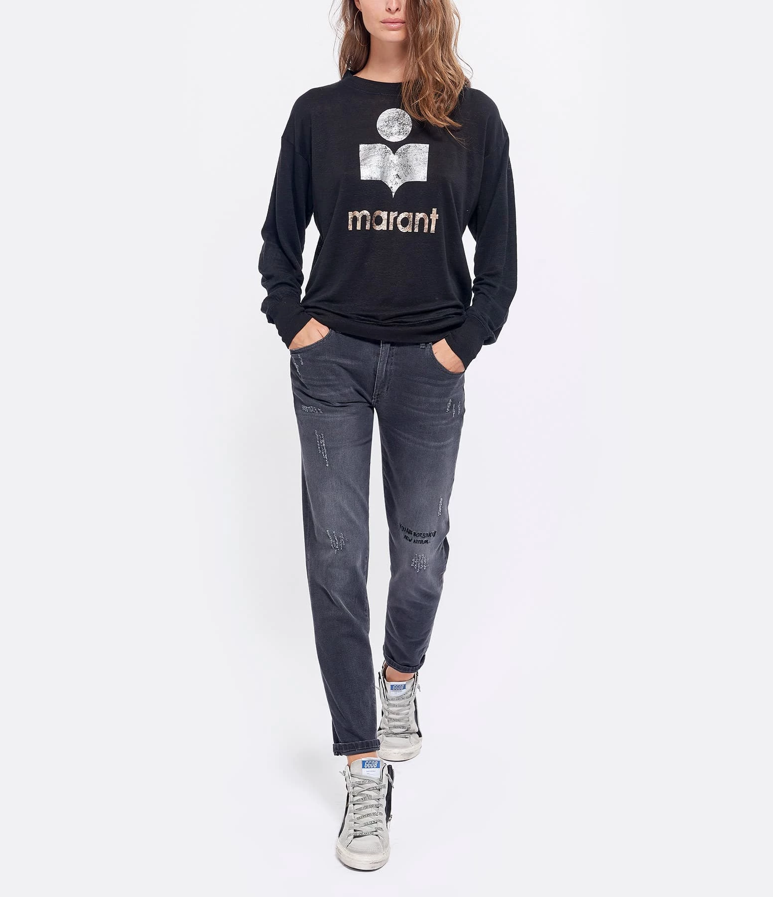 ISABEL MARANT ÉTOILE Tee-shirt Klowia Lin Noir Argenté Rose 5 ISABEL MARANT ÉTOILE Tee-shirt Klowia Lin Noir Argenté Rose – Image 3