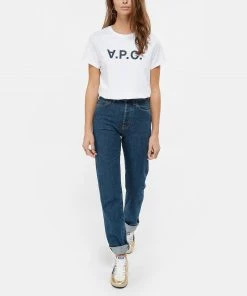 A.P.C. Tee-shirt Coton Blanc Bleu Marine -Boutique MAJESTIC FILATURES unnamed file 4245