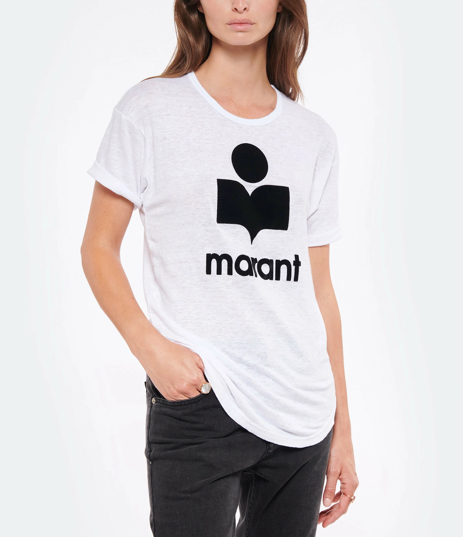ISABEL MARANT ÉTOILE Tee-shirt Koldi Lin Blanc Noir 5 ISABEL MARANT ÉTOILE Tee-shirt Koldi Lin Blanc Noir – Image 3