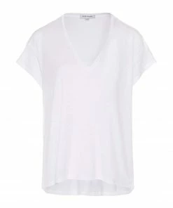 Boutique MAJESTIC FILATURES 34 JEANNE VOULAND Tee-shirt Bacha Col V Lyocell Blanc