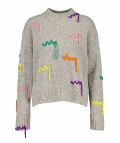 MIRA MIKATI Pull Jumper Brodé Laine Mérinos Gris