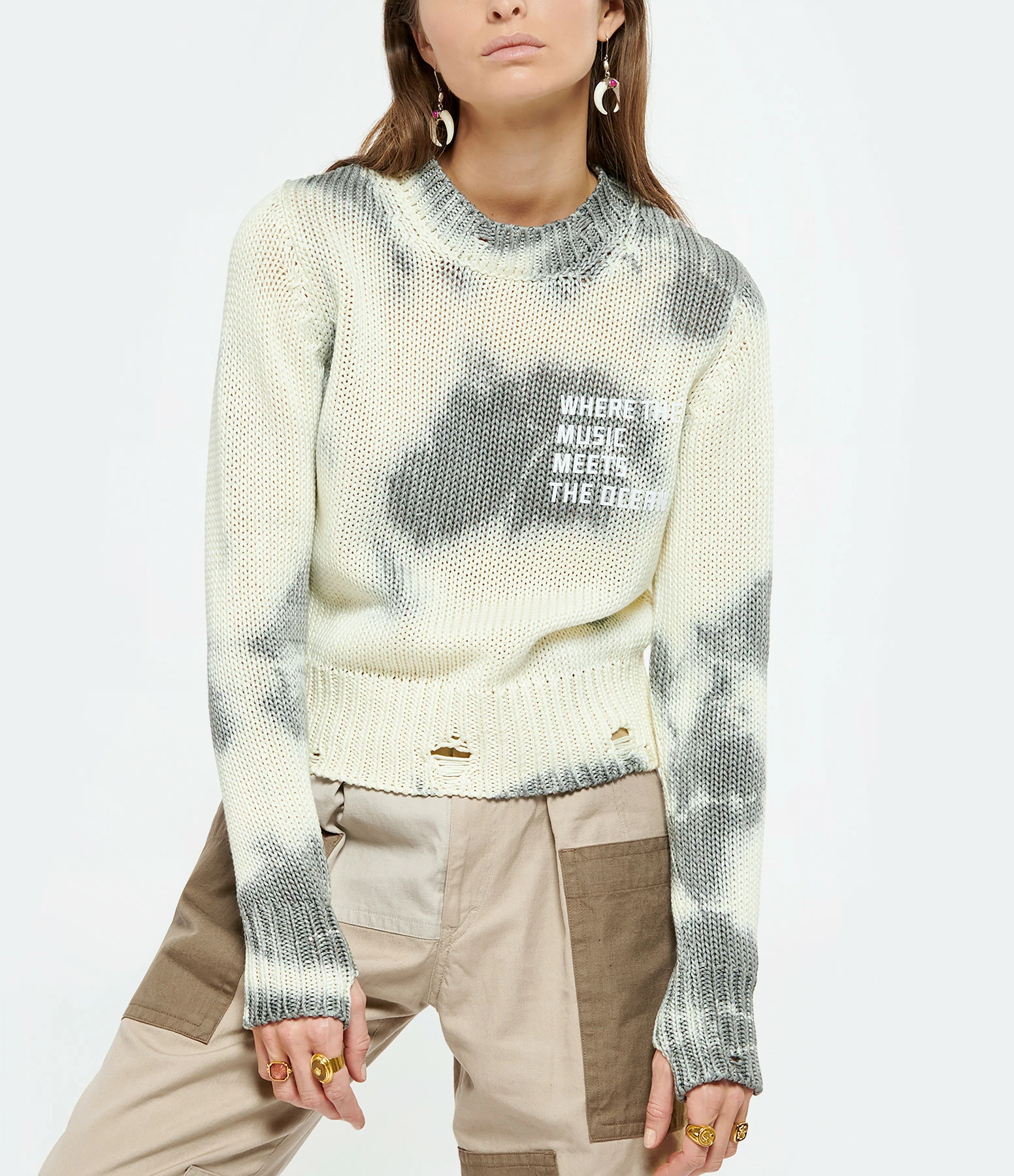 GOLDEN GOOSE Sweatshirt Coton Tie & Dye Blanc Gris 5 GOLDEN GOOSE Sweatshirt Coton Tie & Dye Blanc Gris – Image 3