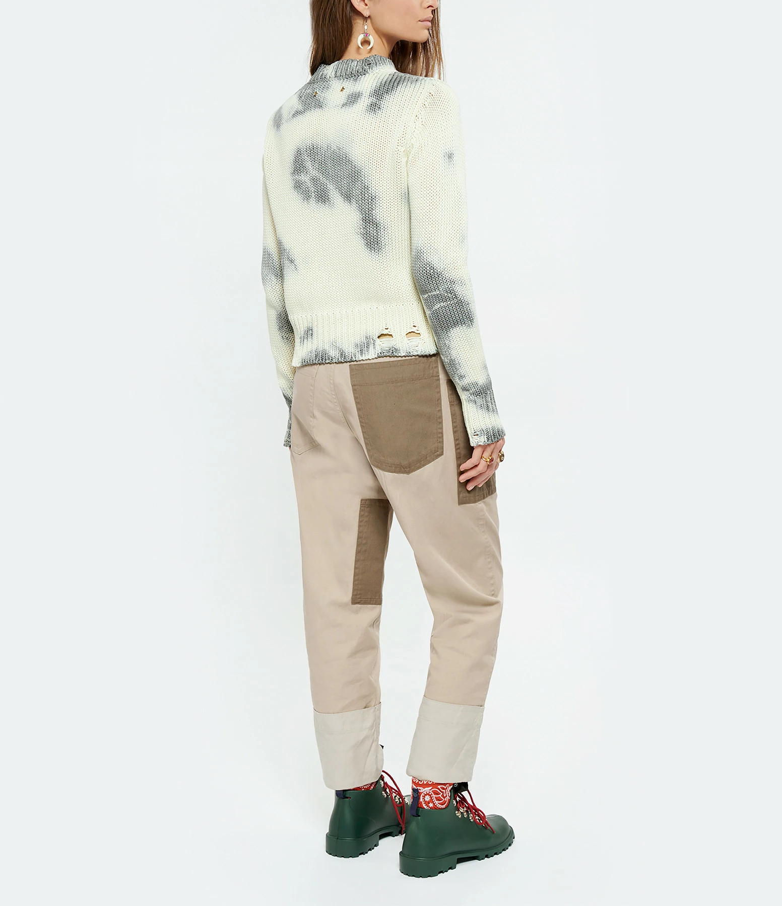 GOLDEN GOOSE Sweatshirt Coton Tie & Dye Blanc Gris 7 GOLDEN GOOSE Sweatshirt Coton Tie & Dye Blanc Gris – Image 5