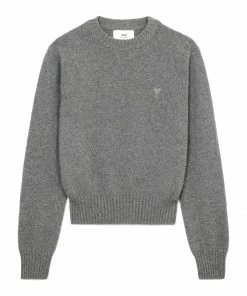 AMI PARIS Pull Col Rond Ami De Cachemire Recyclé Gris
