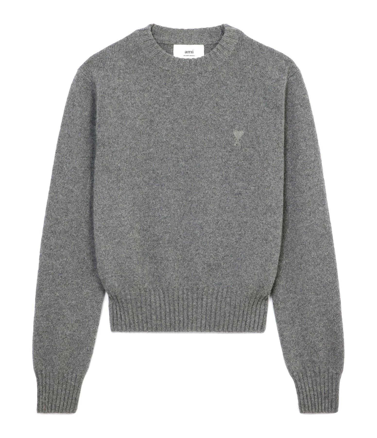 AMI PARIS Pull Col Rond Ami De Cachemire Recyclé Gris 3 AMI PARIS Pull Col Rond Ami De Cachemire Recyclé Gris