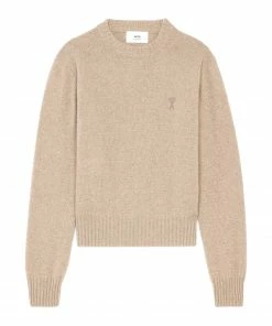 AMI PARIS Pull Col Rond Ami De Cachemire Recyclé Beige